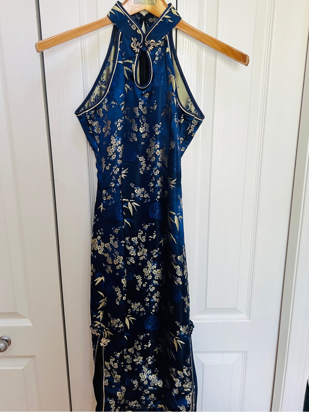 Navy Floral Halter Cheongsam Dress